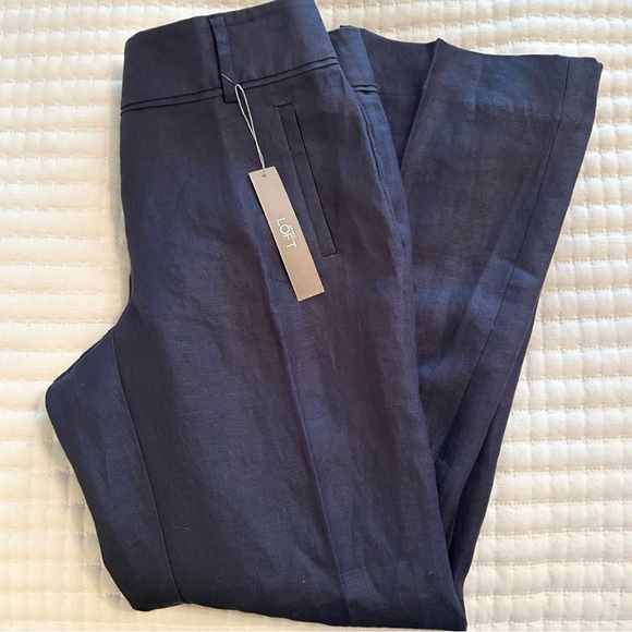 NWT, Ann Taylor Loft Women’s Julie 100% Linen Trousers in Navy Blue, Size 4 - Picture 6 of 8